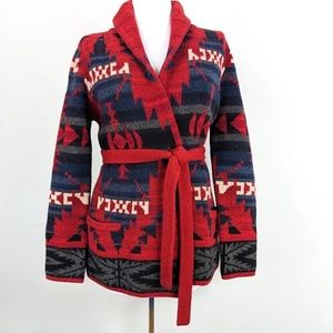 Ralph Lauren Cardigan Sweater Coat Wool
Blend Belted Aztec Red Navy Blue Size S